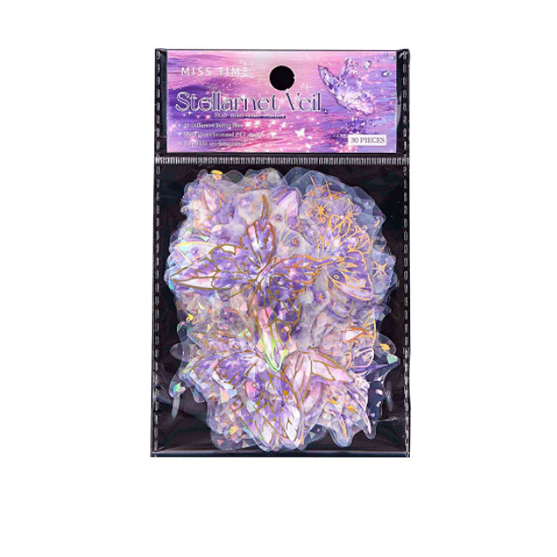 30 Pcs Shell Light Butterfly PET Stickers XMDL