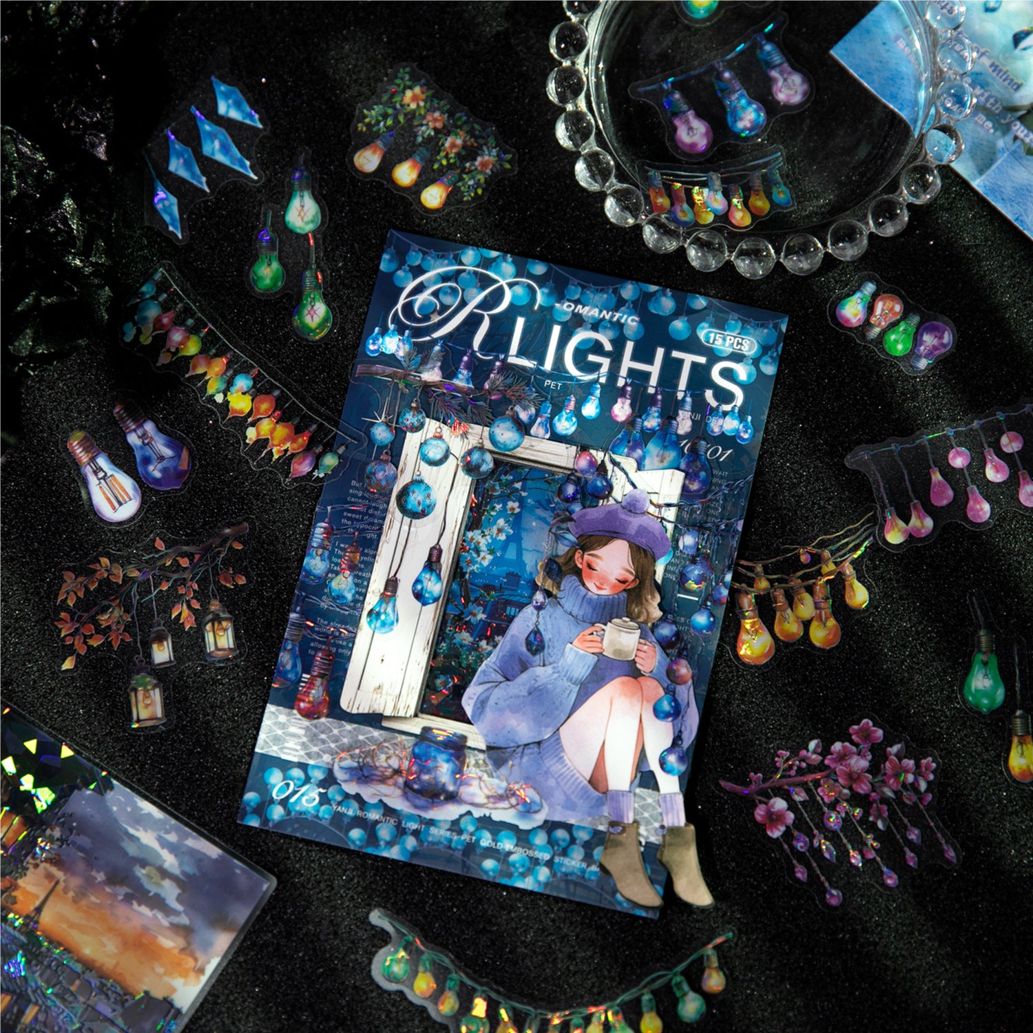 15 Pcs Night Light PET Stickers LMDH
