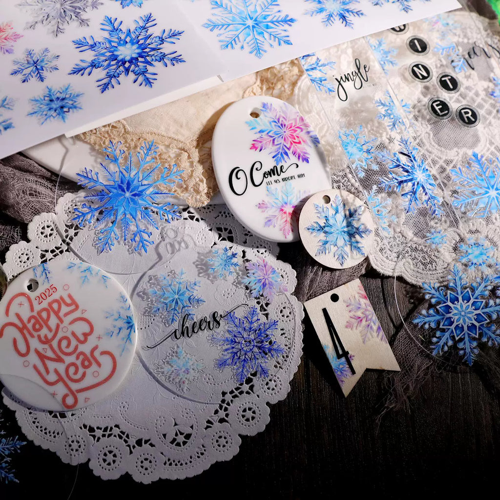 2 Sheets Waterproof Rub on Stickers - Snowflake