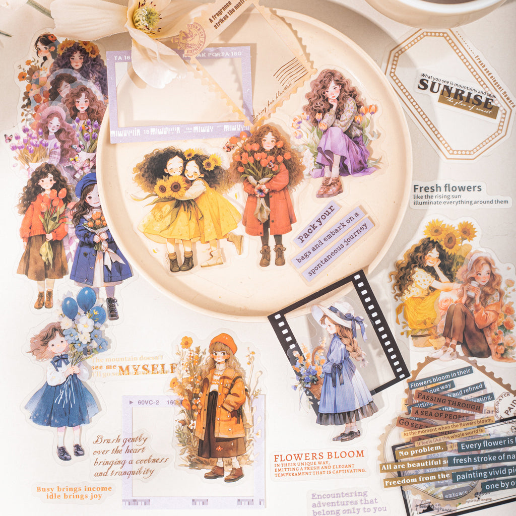 25 Pcs Girl Frame Words PET Stickers DGMH