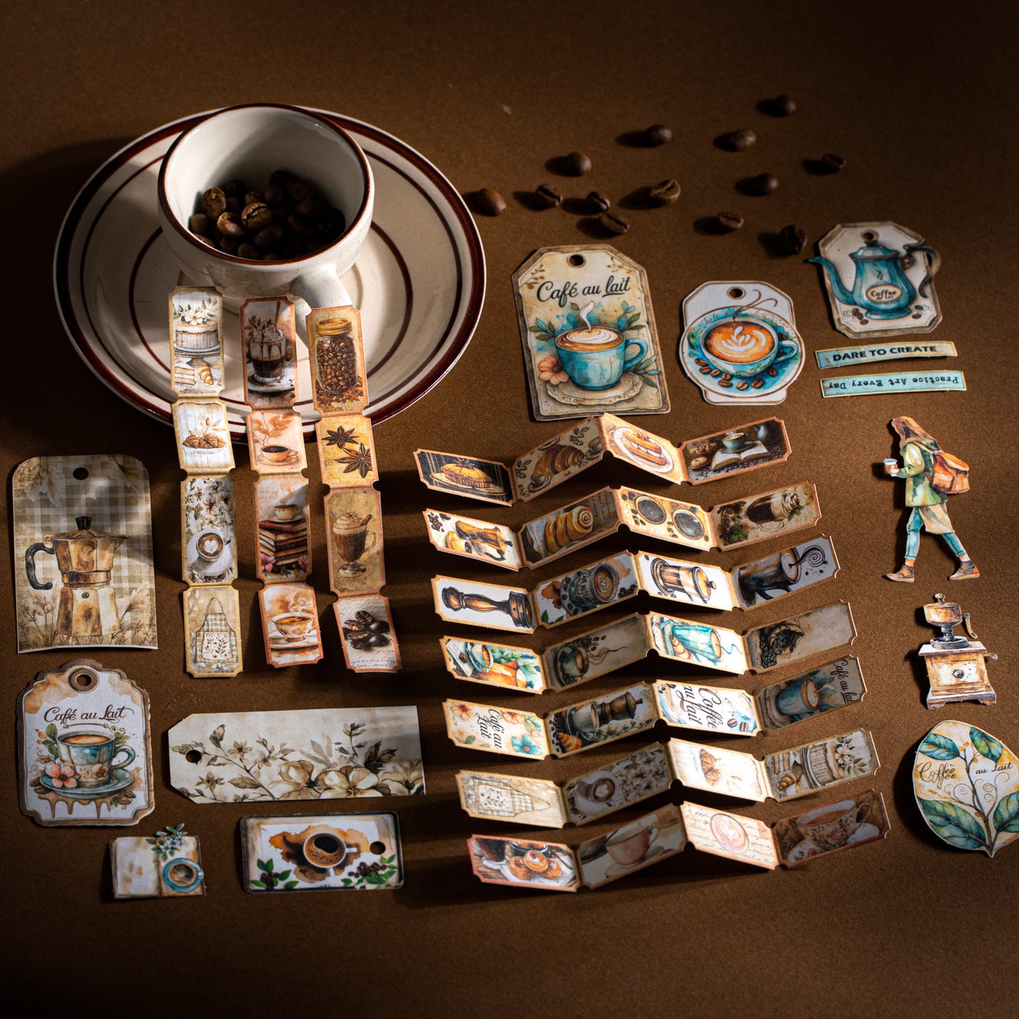 45 Pcs Coffee Themed Journal Paper and Stickers Kit KFSZB