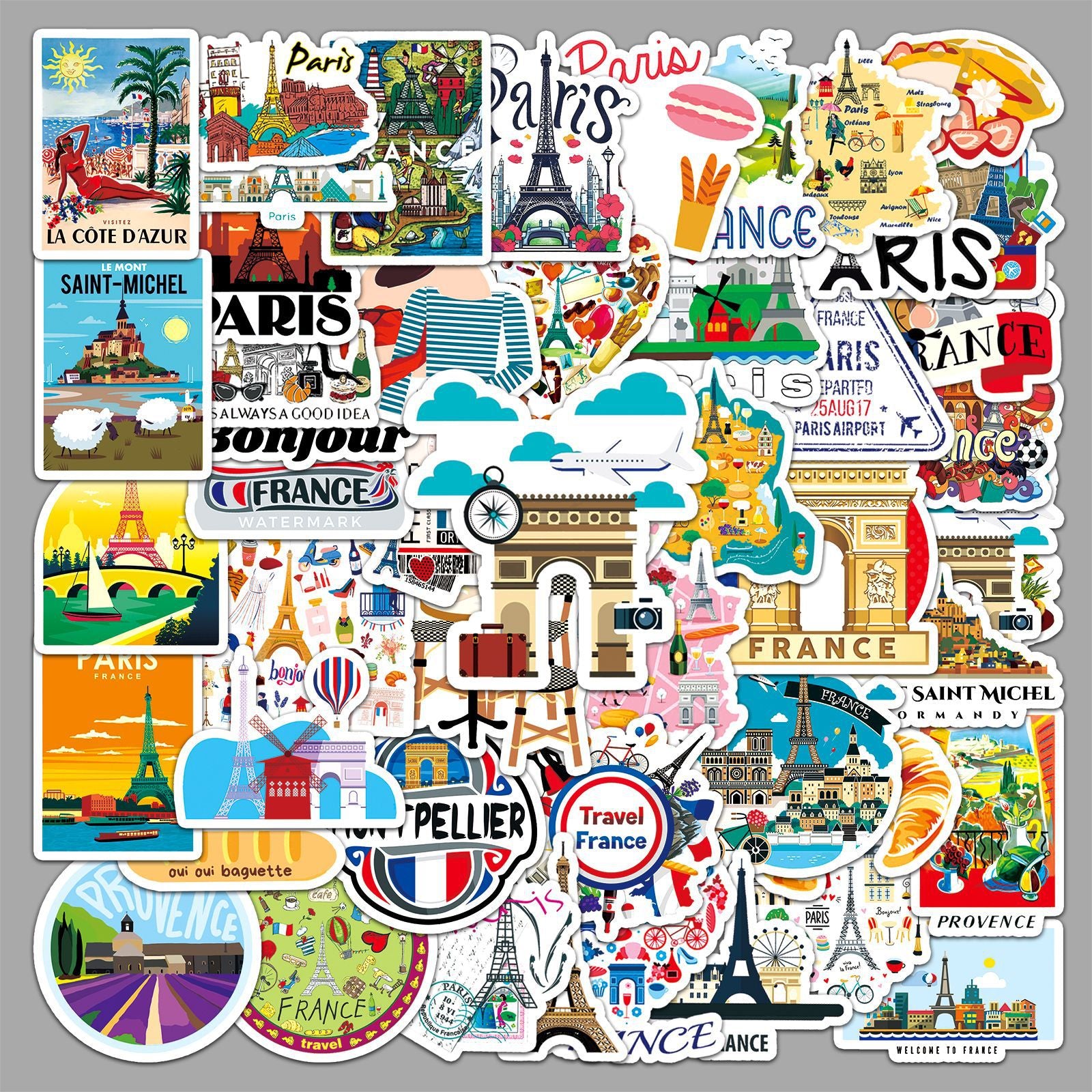 50Pcs France Travel Vinyl Stickers TRV06