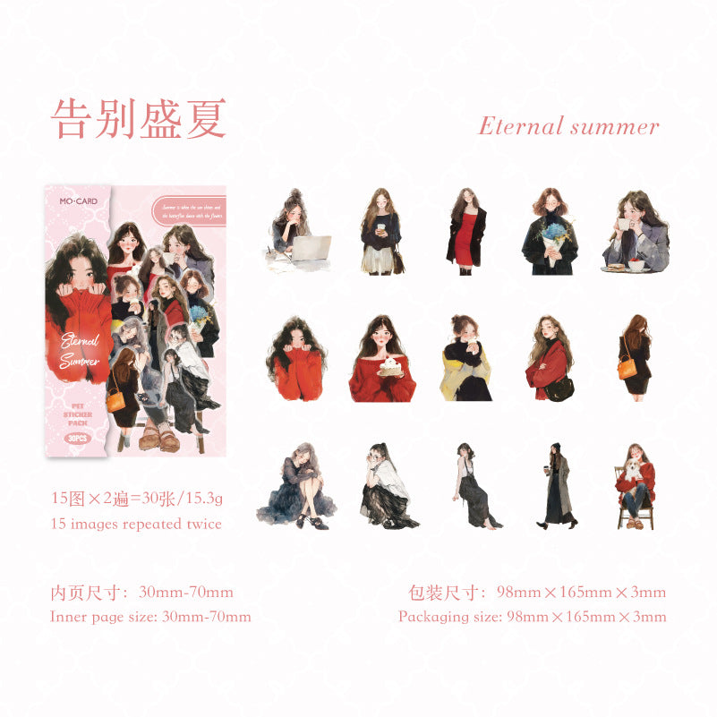 30 Pcs Fashion Girl PET Stickers KXSK