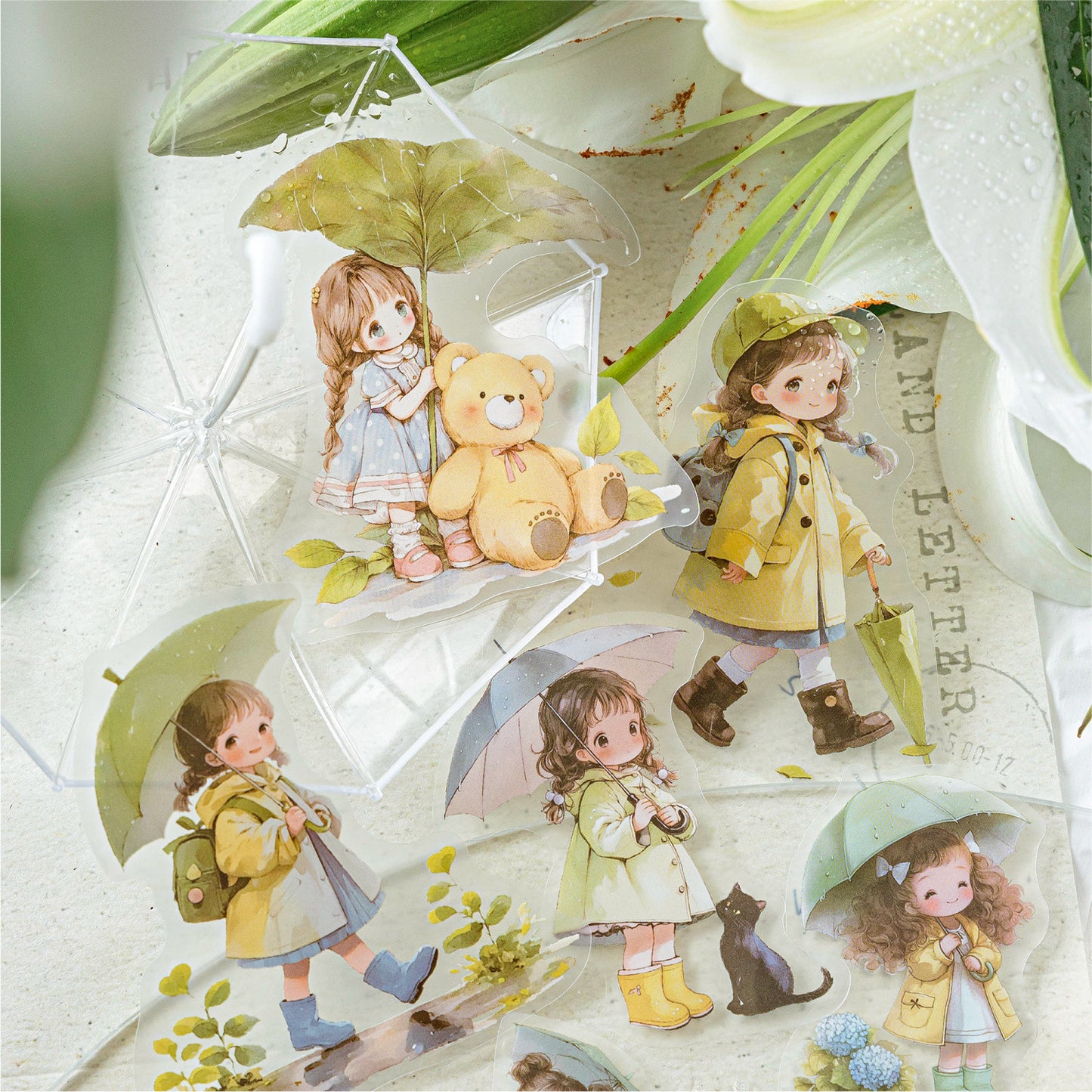 30 Pcs Rainy Childhood PET Stickers YJTH