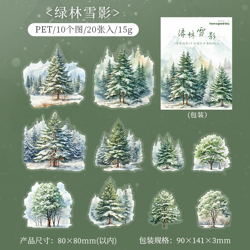 20 Pcs Winter Tree PET Stickers XZSY