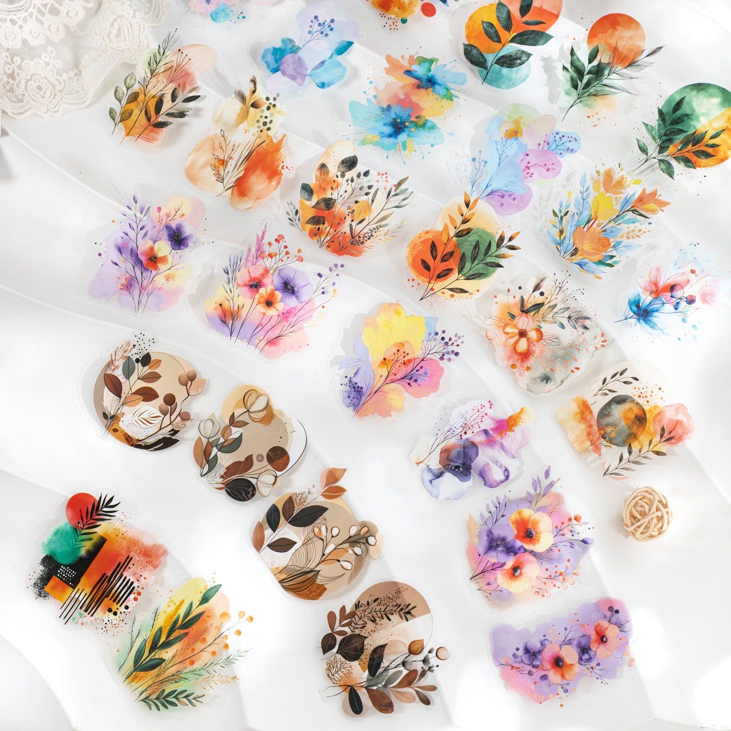 6 Pcs Watercolor Leaf PET Stickers WSHG