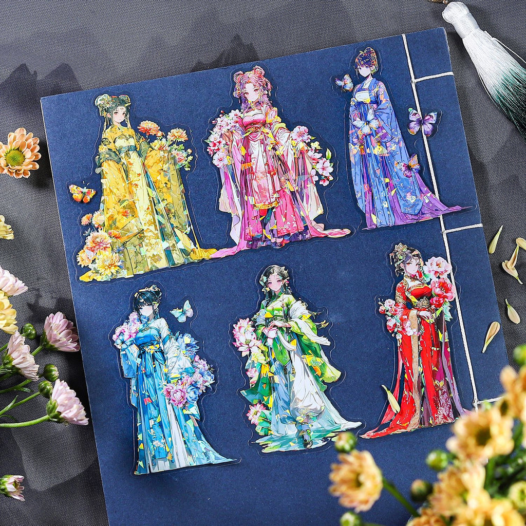6 Pcs Chinese Style PET Stickers SNFH