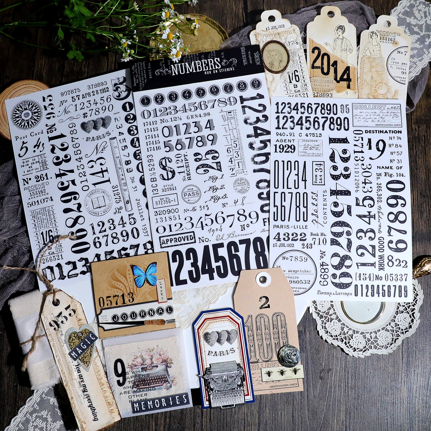 3 Sheets Letter and Number Rub on Stickers