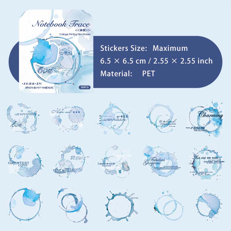 30 Pcs Beverage Stains PET Stickers SZSJ