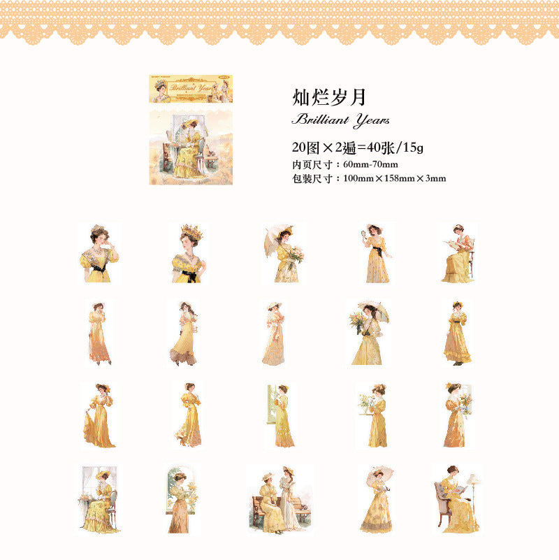 40 Pcs Vintage Lady PET Stickers LMJR