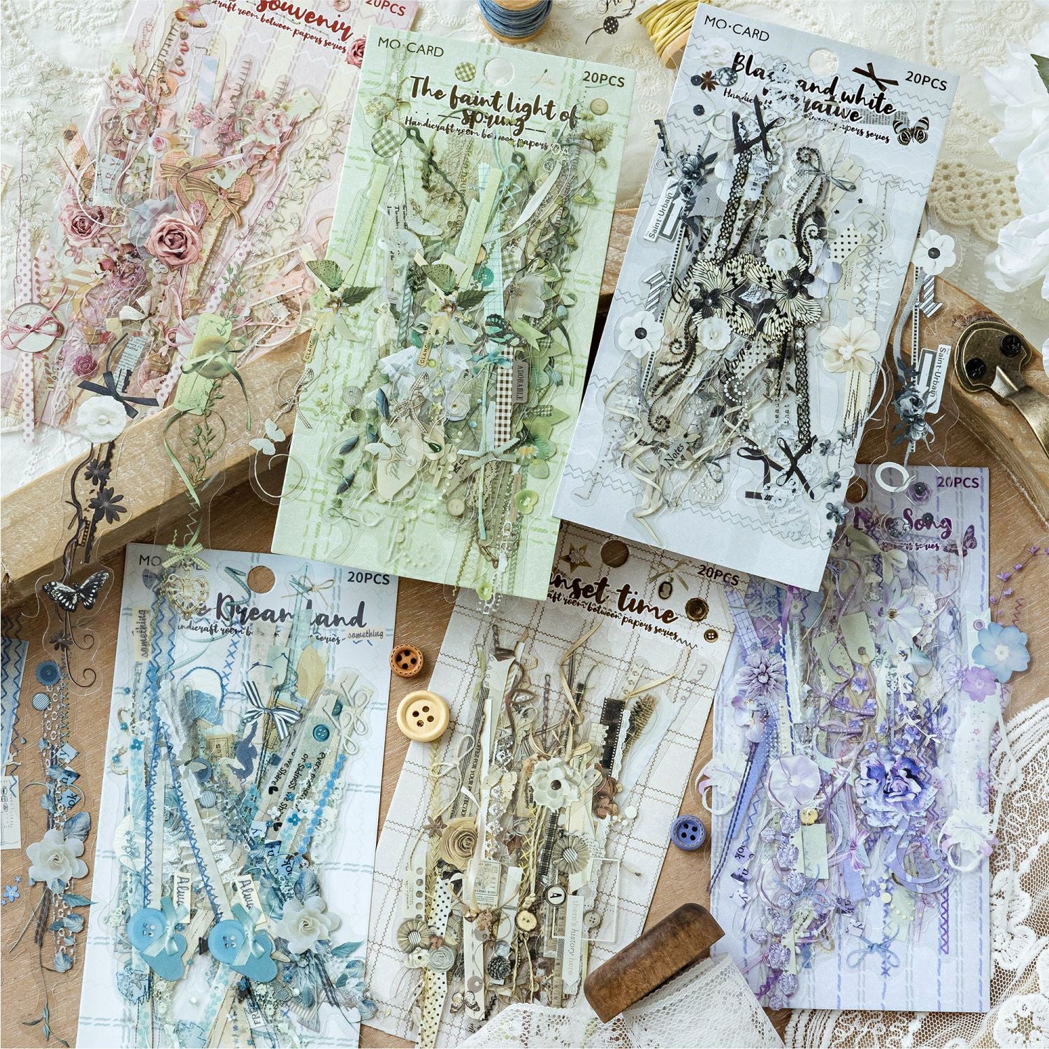 20 Pcs Lace Bow PET Stickers ZJSZS