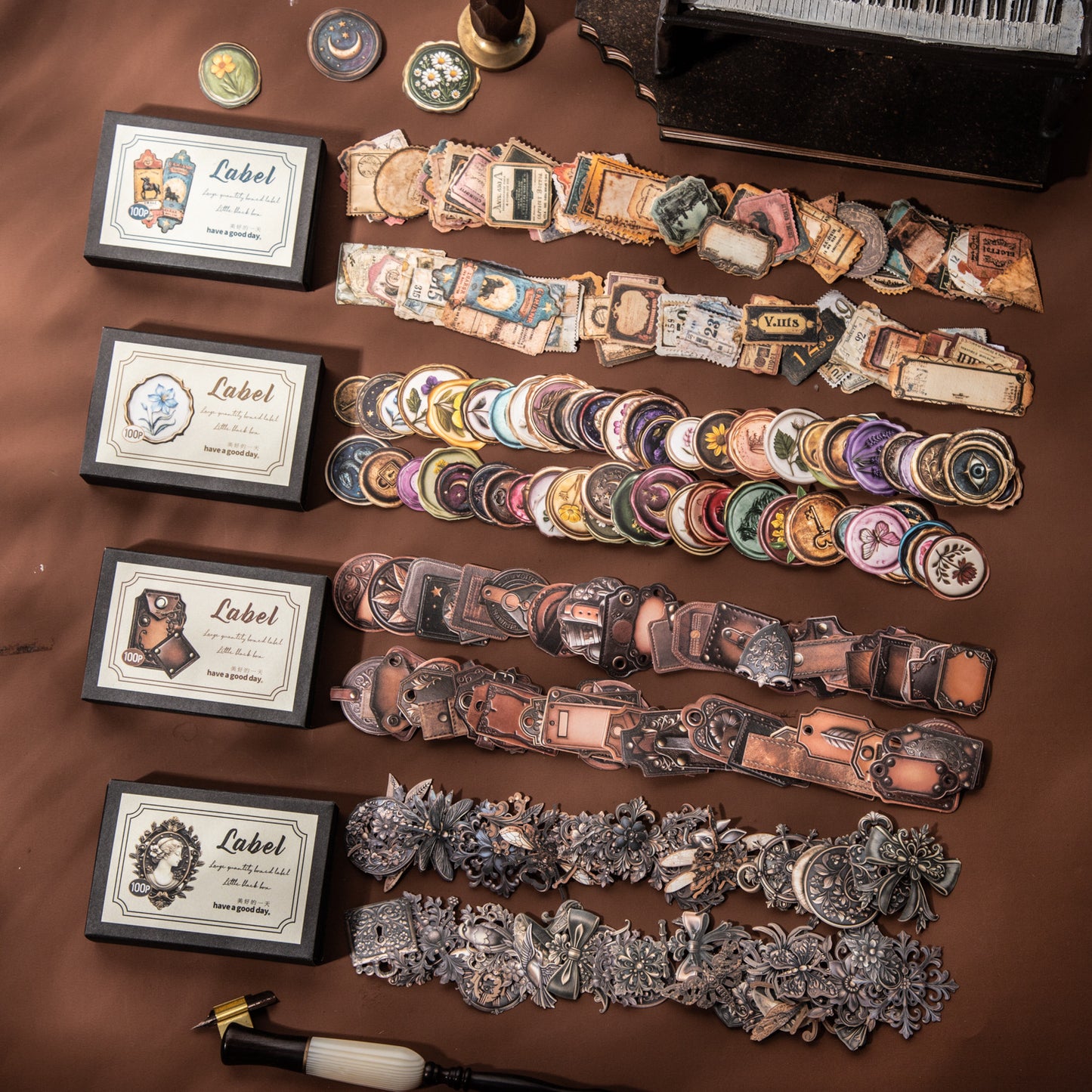 100 Pcs Vintage Wax Seal Tickets Stickers XHXX