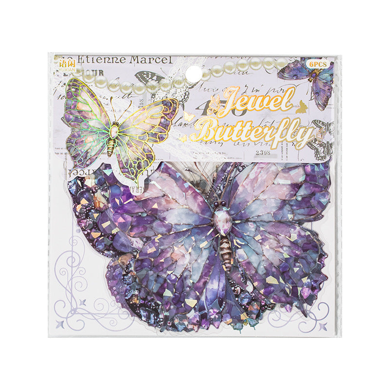 6 Pcs Glitter Butterfly PET Stickers DYJH