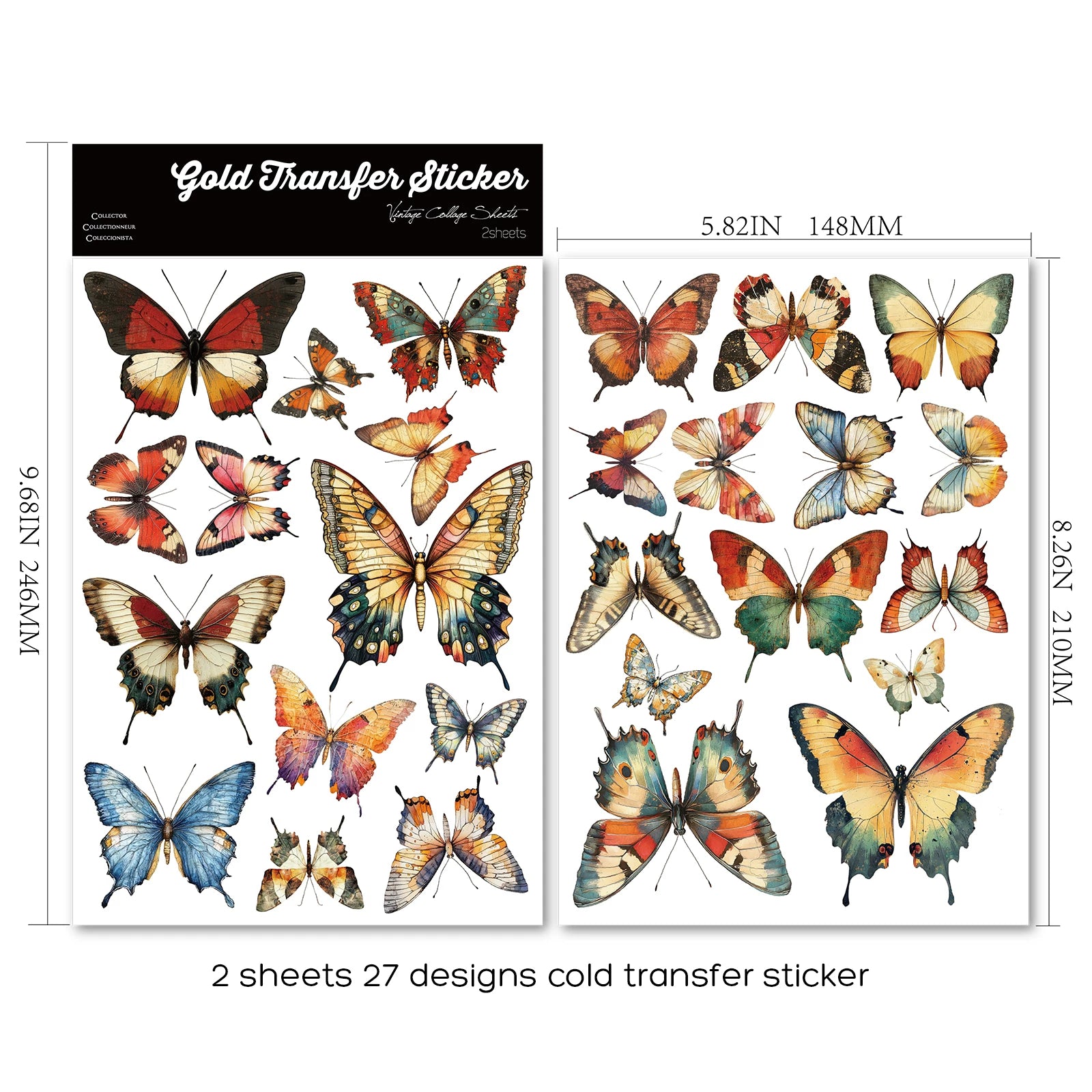 2 Sheets Waterproof Rub on Stickers - Butterfly
