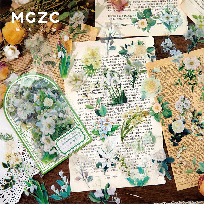 100 Pcs Seasonal Flower PET Stickers HKYQ