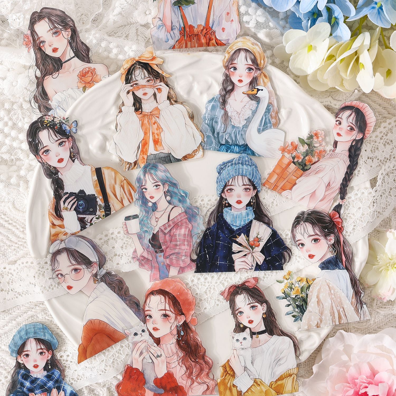 15 Pcs Sweet Gilr PET Stickers XHYY