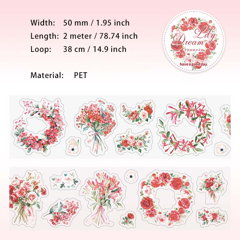 1 Roll Flower Theme PET Stickers Tape HRMXL