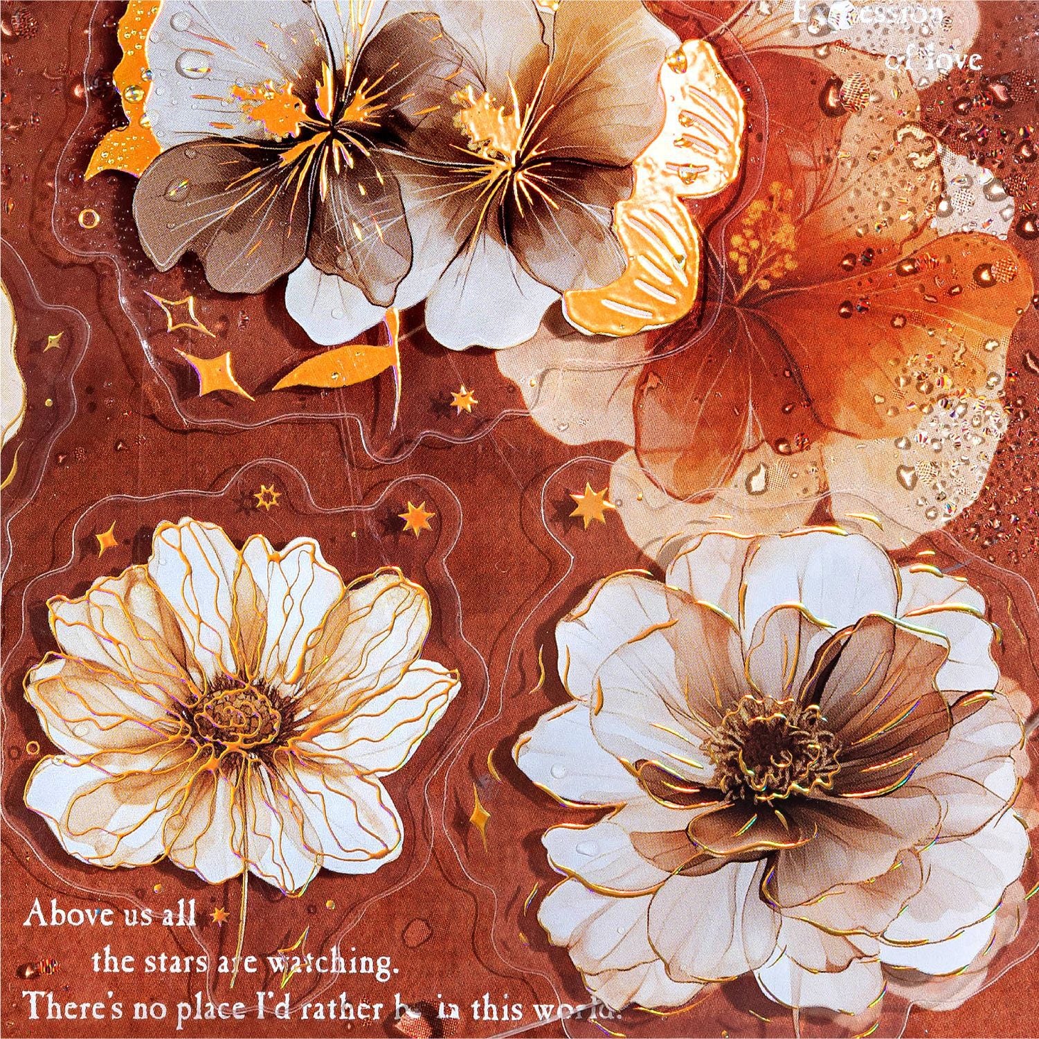 20 Pcs Gold Foil Flower PET Stickers KXFY