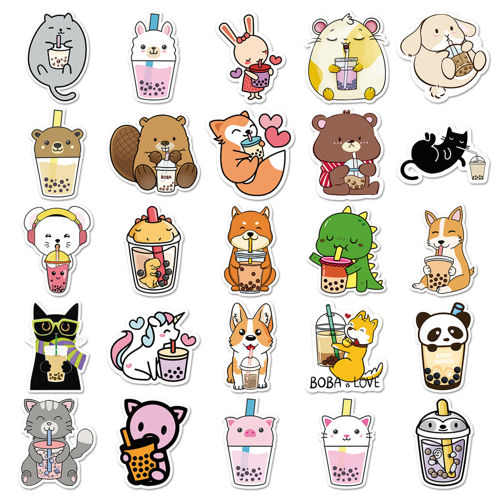50 Pcs Vinyl Milk Tea Stickers WNC298