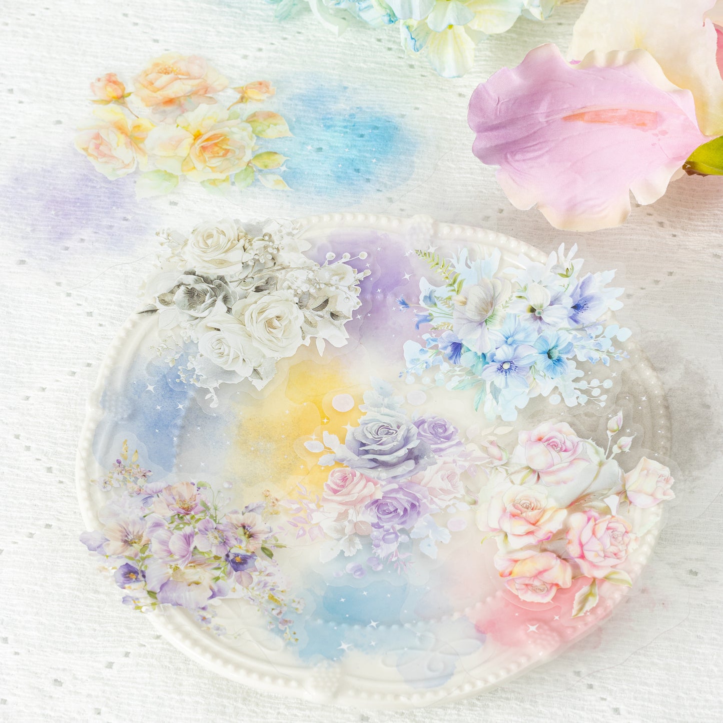 10 Pcs Watercolor and Flower PET Stickers XGHS