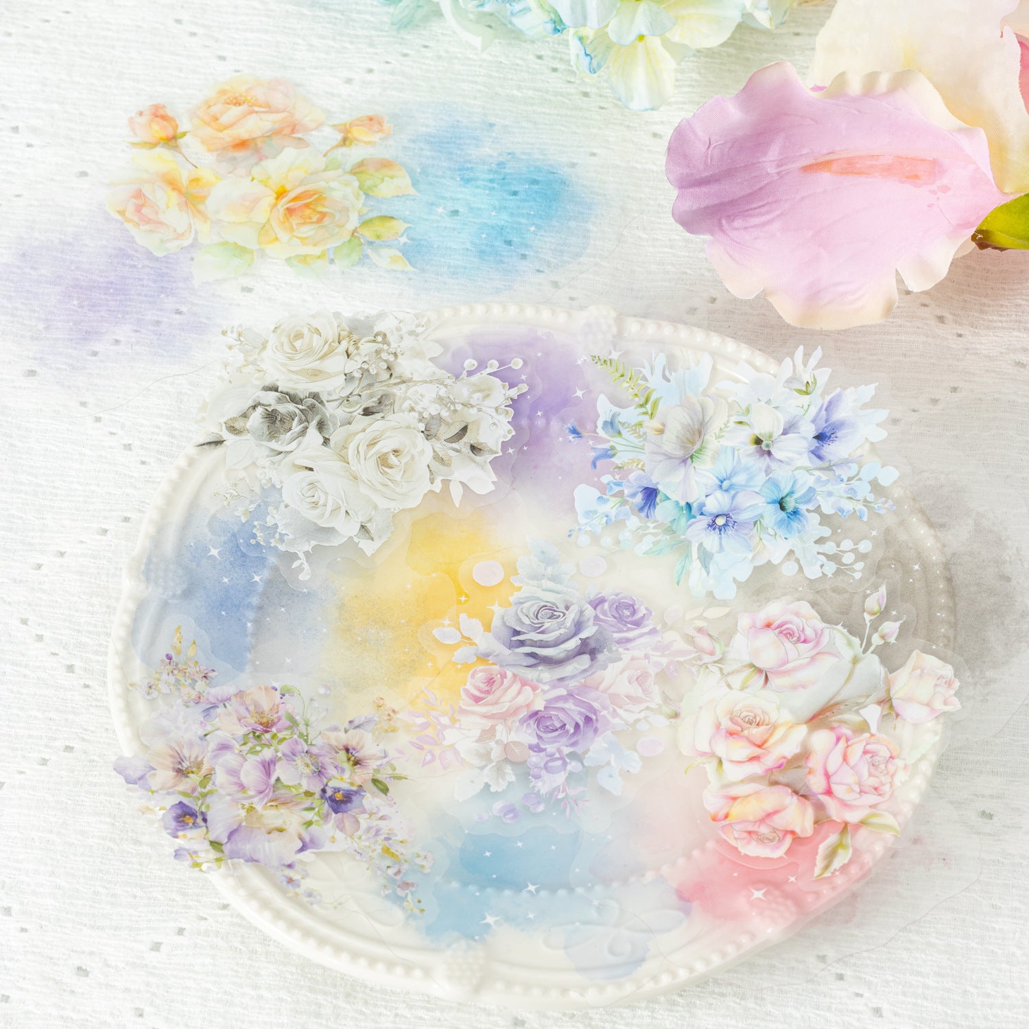 10 Pcs Watercolor and Bouquet PET Stickers XGHS