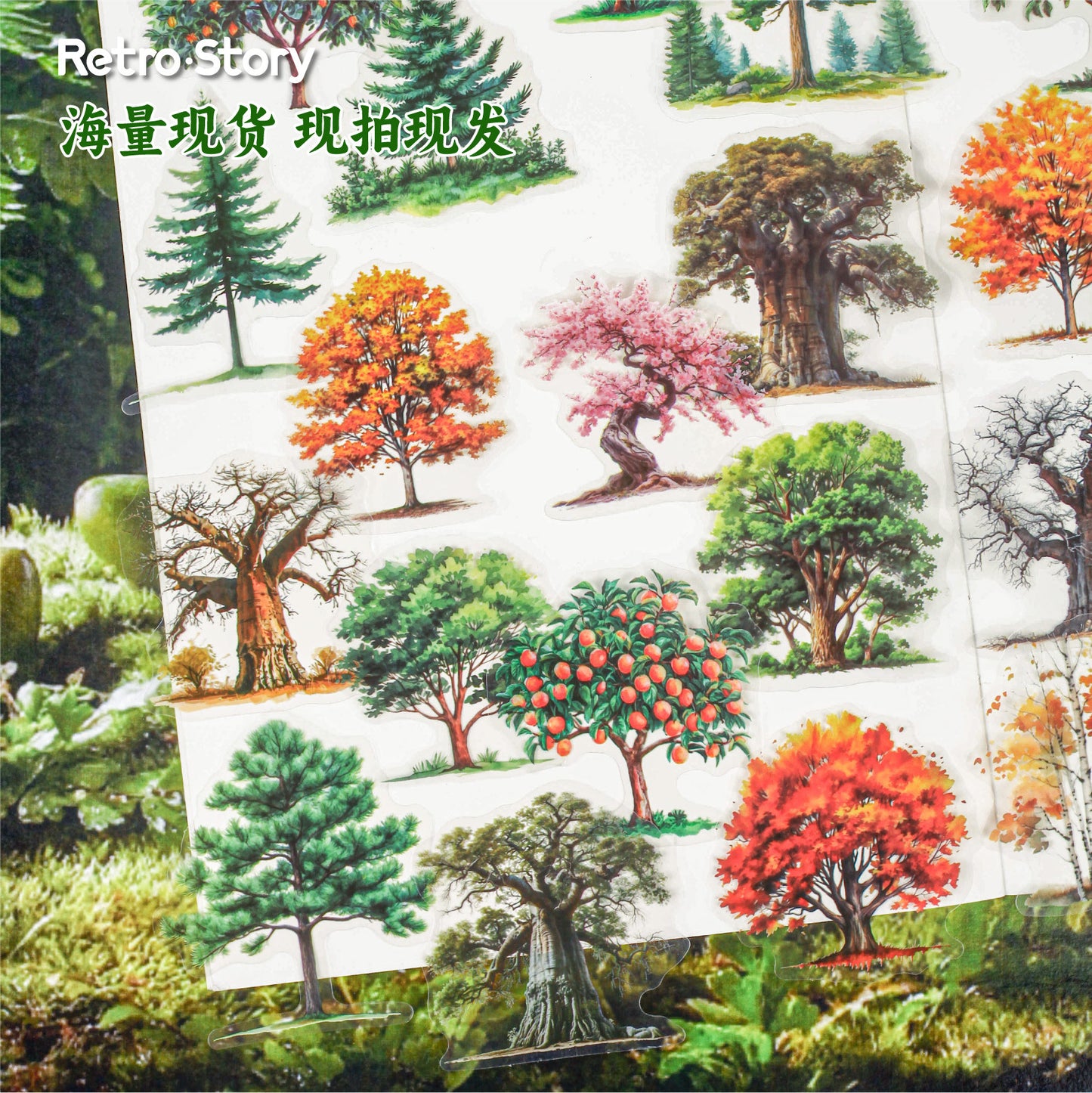 15 Pcs Seasonal Tree PET Stickers FZXL