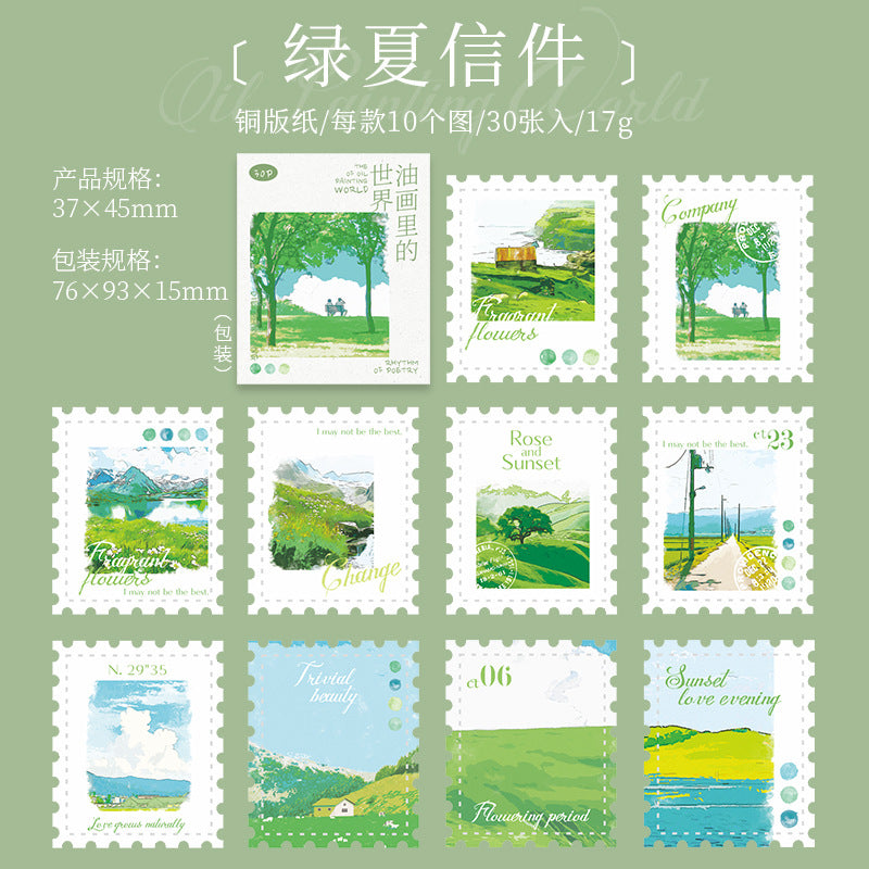 30 Pcs Landscape Postage Stamp Stickers YHSJ