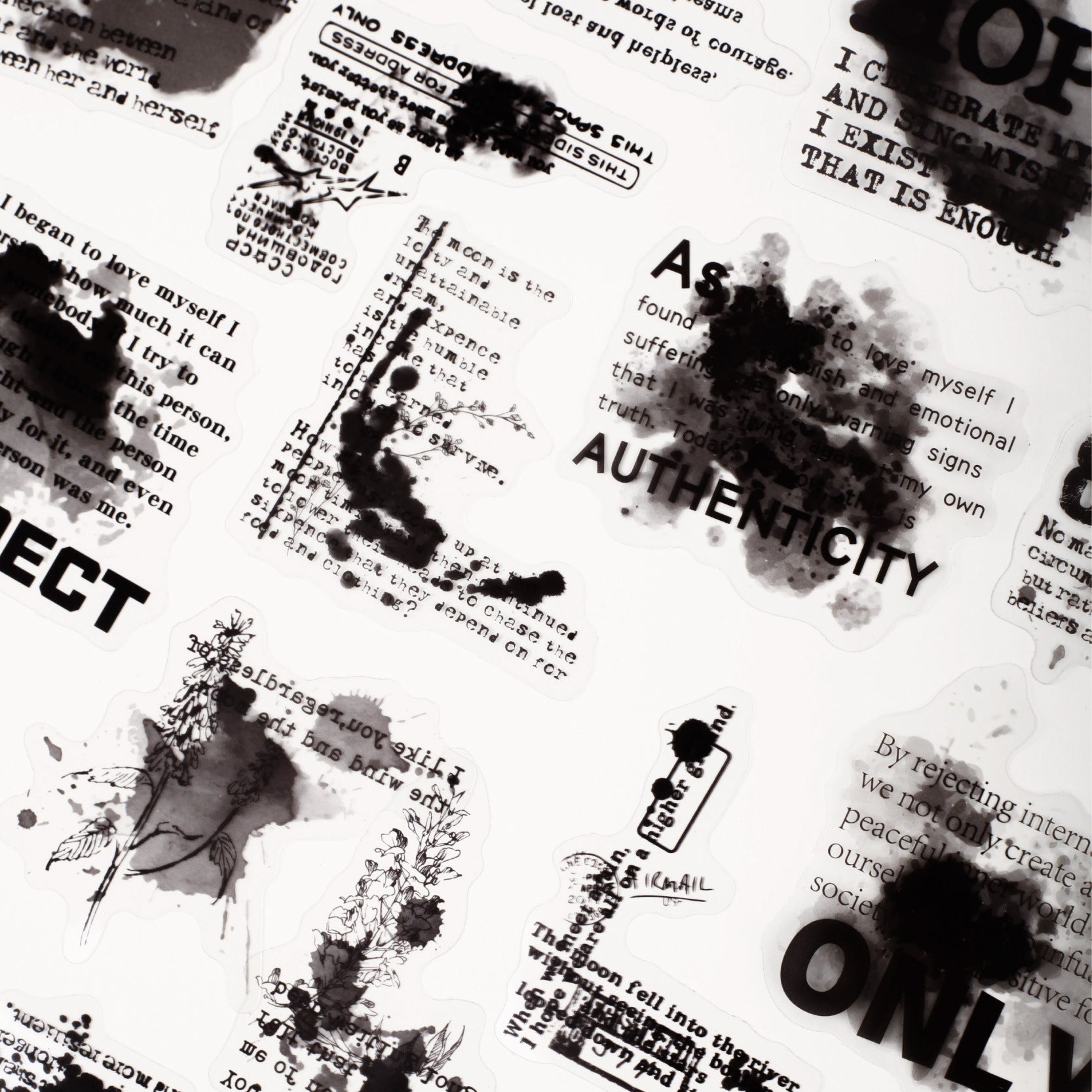 20 Pcs Ink and Quote PET Stickers MRXL