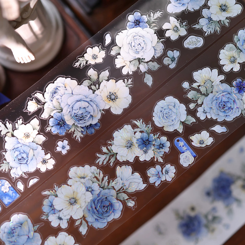 Floral Decorative Tape Rolls- Cyan Flora