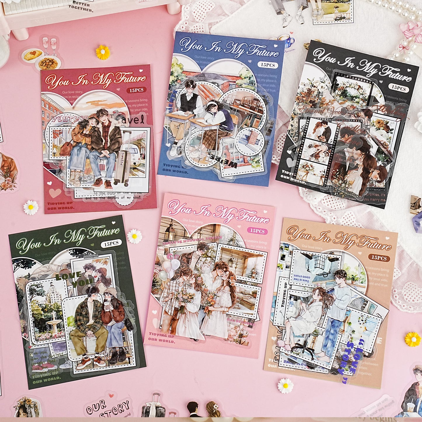 15 Pcs Coulple Themed PET Stickers YSYN