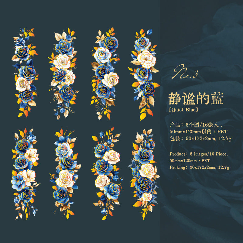 16 Pcs Holographic PET Flower Stickers HZXS