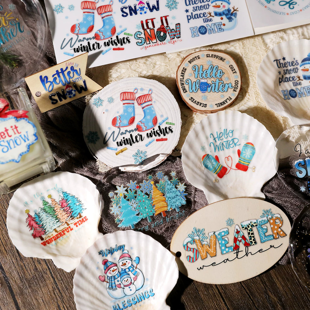 2 Sheets Waterproof Rub on Stickers - Winter