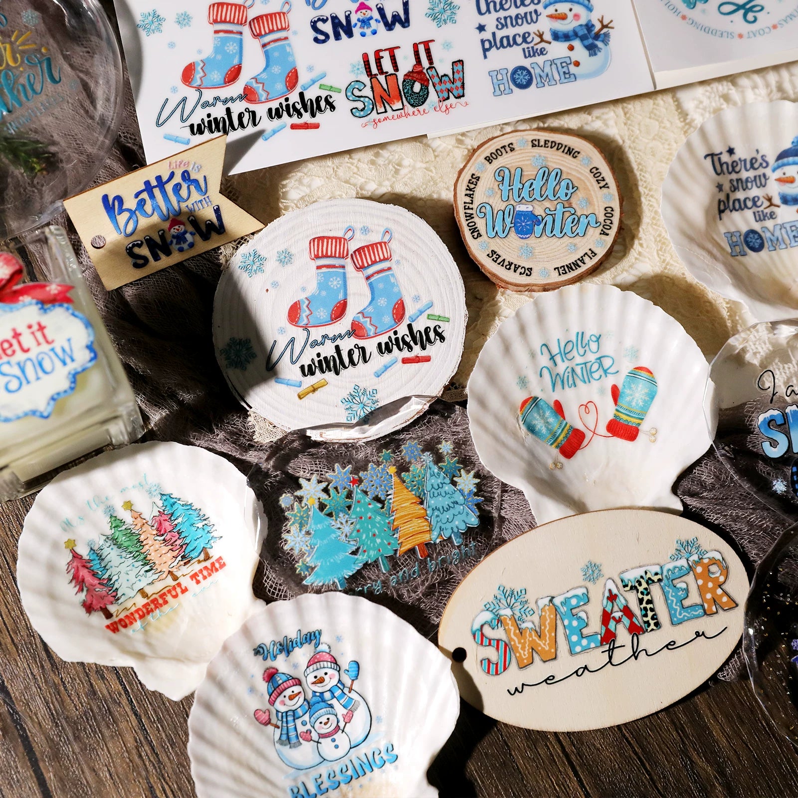 2 Sheets Waterproof Rub on Stickers - Winter