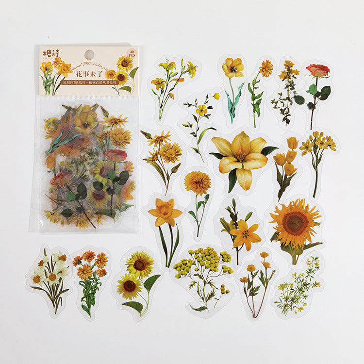 40 Pcs Yellow Flower PET Stickers