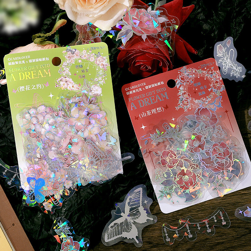 20 Pcs Holographic Flower and Butterfly PET Stickers HLRM