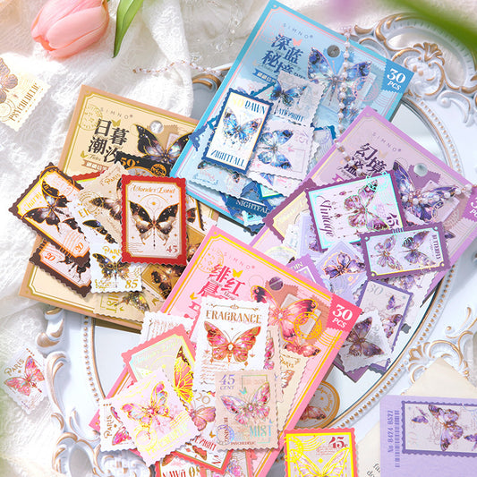 30 Pcs Postage Stamp Butterfly Stickers PPXJ