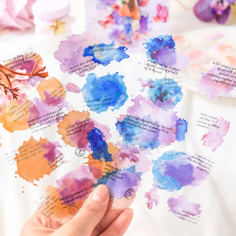 6 Sheets Watercolor Splash PET Stickers CXLG