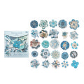 50 Pcs Vintage Handmade Fabric Button Floral Stickers- Blue