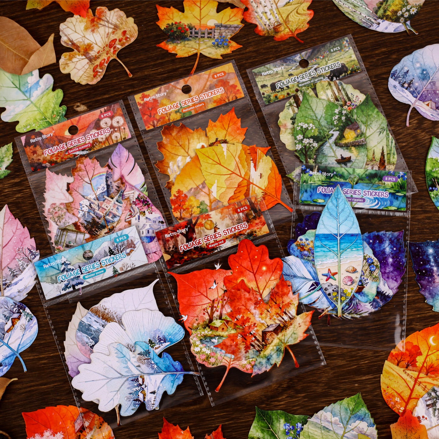 8 Pcs Leaf Themed Cardstock Stickers GYXL