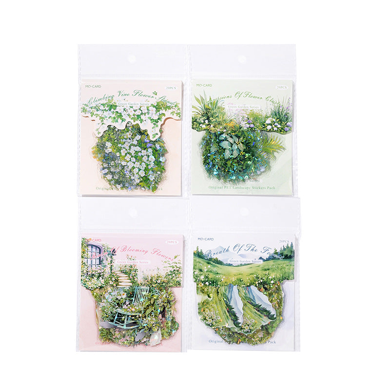 20 Pcs Green Spring Plants PET Stickers LYMY