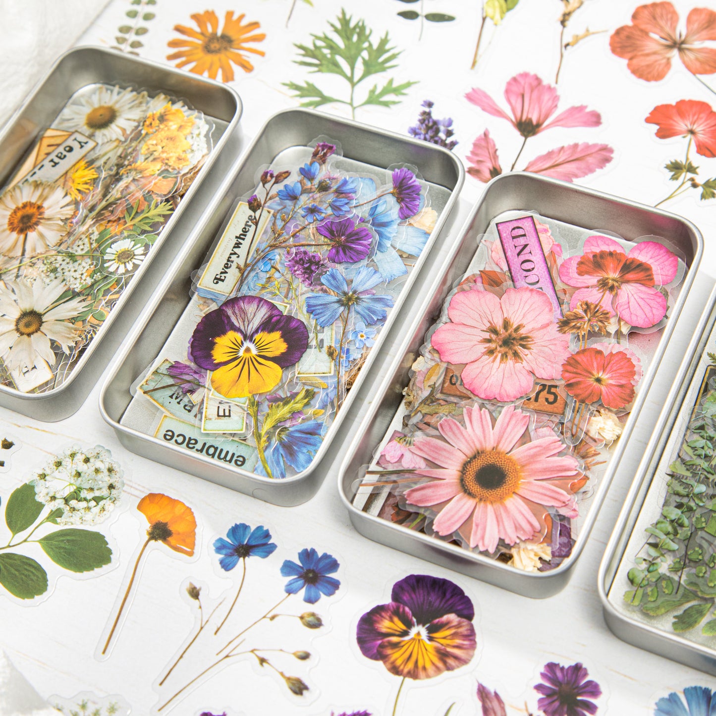 50 Pcs Botanical Flower PET Stickers GHSC