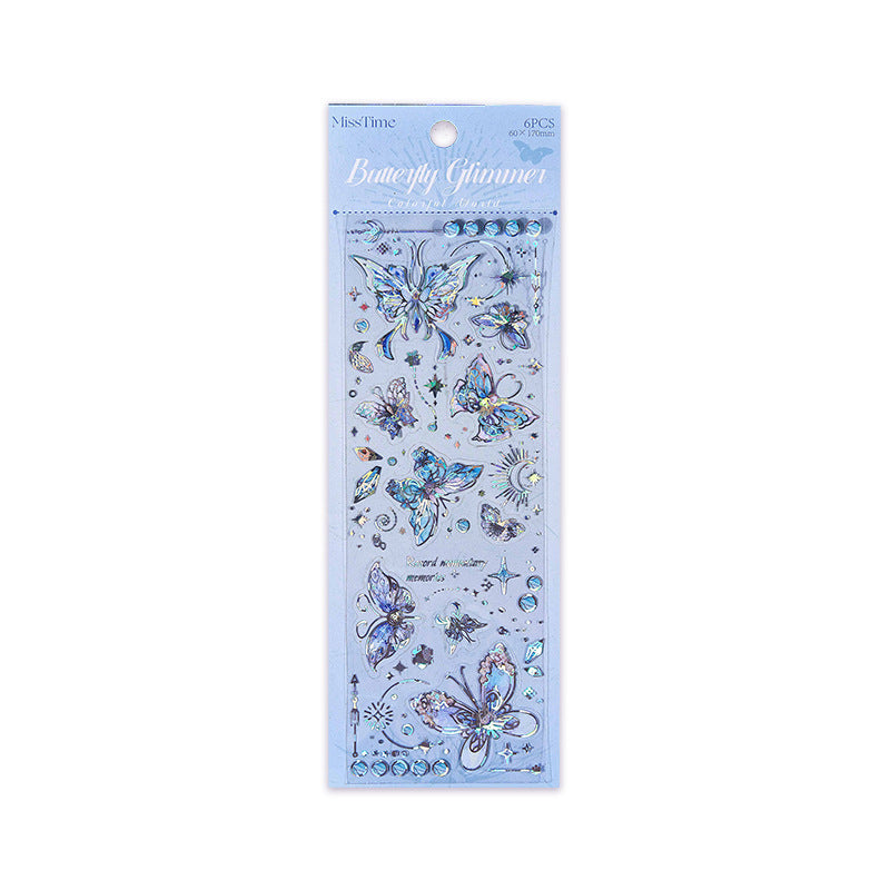 6 Sheet Glitter PET Butterfly Stickers DYLG