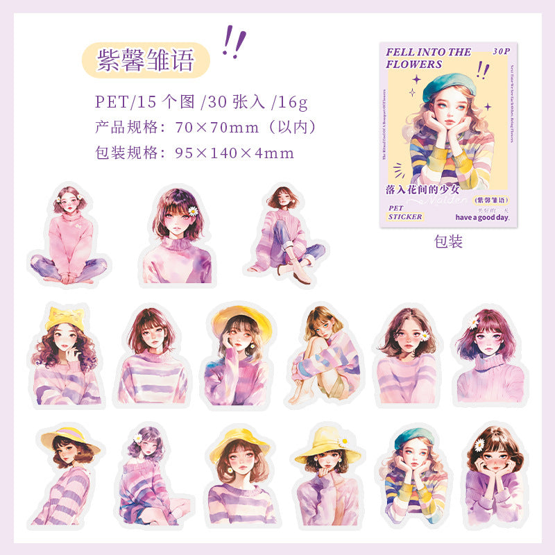 30 Pcs Summer Girl PET Stickers LRHJSN