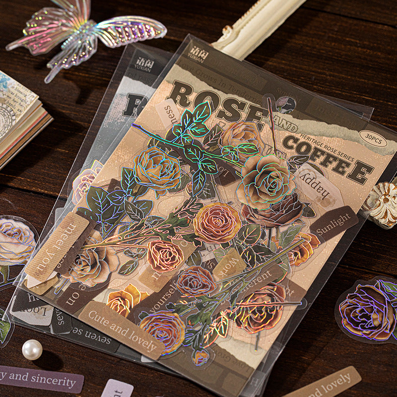 30 Pcs Rose and Word PET Stickers GJMG