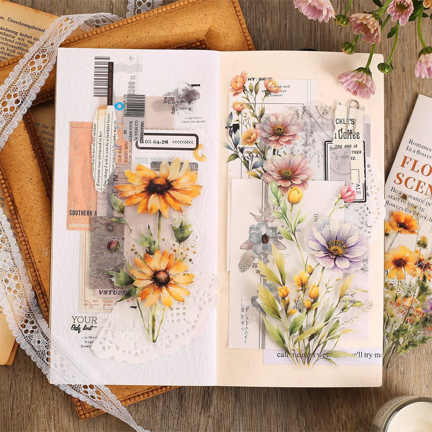 20 Pcs PET Flower Stickers HXMY