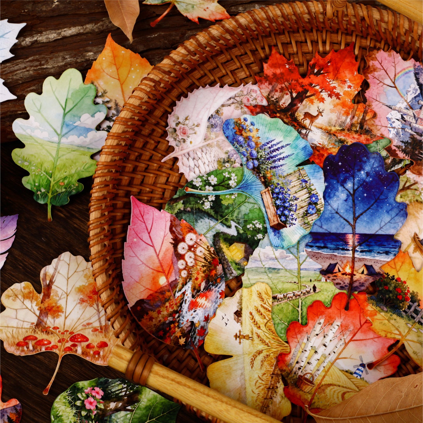 8 Pcs Leaf Themed Cardstock Stickers GYXL