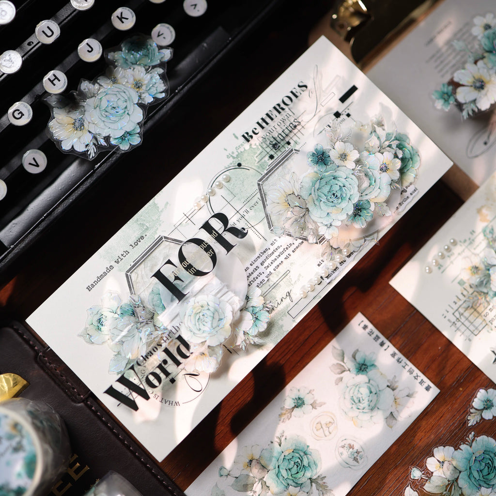 Floral Decorative Tape Rolls- Cyan Flora