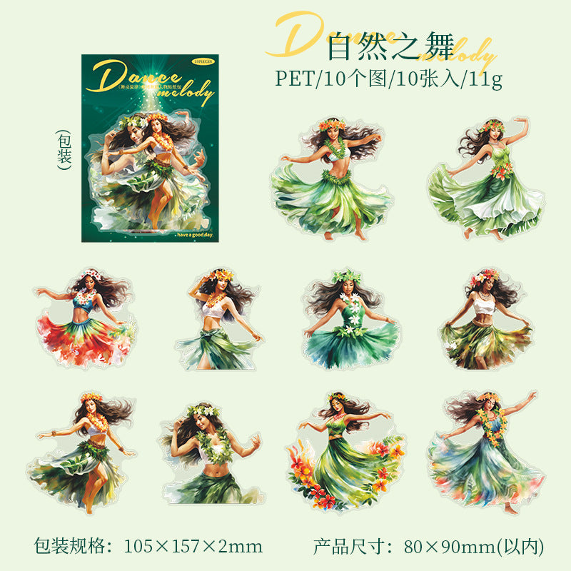 10 Pcs Dancing Theme PET Stickers WDXl