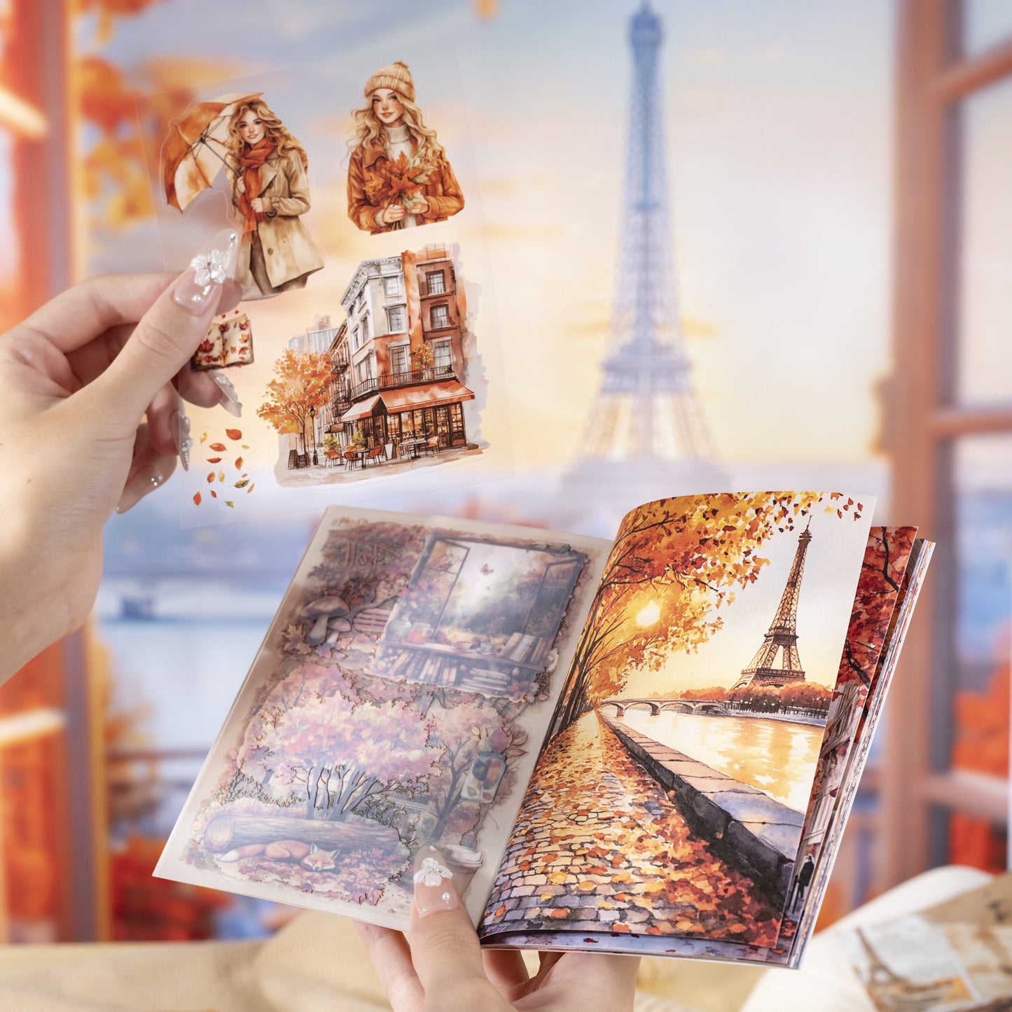 20 Sheets Autumn Paris Stickers Book BLDQT