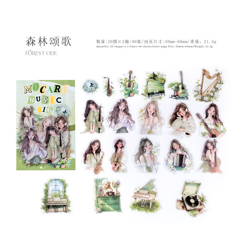 40 Pcs Musical Girl PET Stickers YYNZTJ